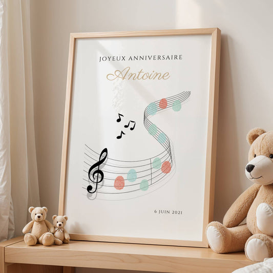Arbre à empreintes personnalisé baptême / anniversaire - Décoration portée de musique et notes par le Temps des Paillettes