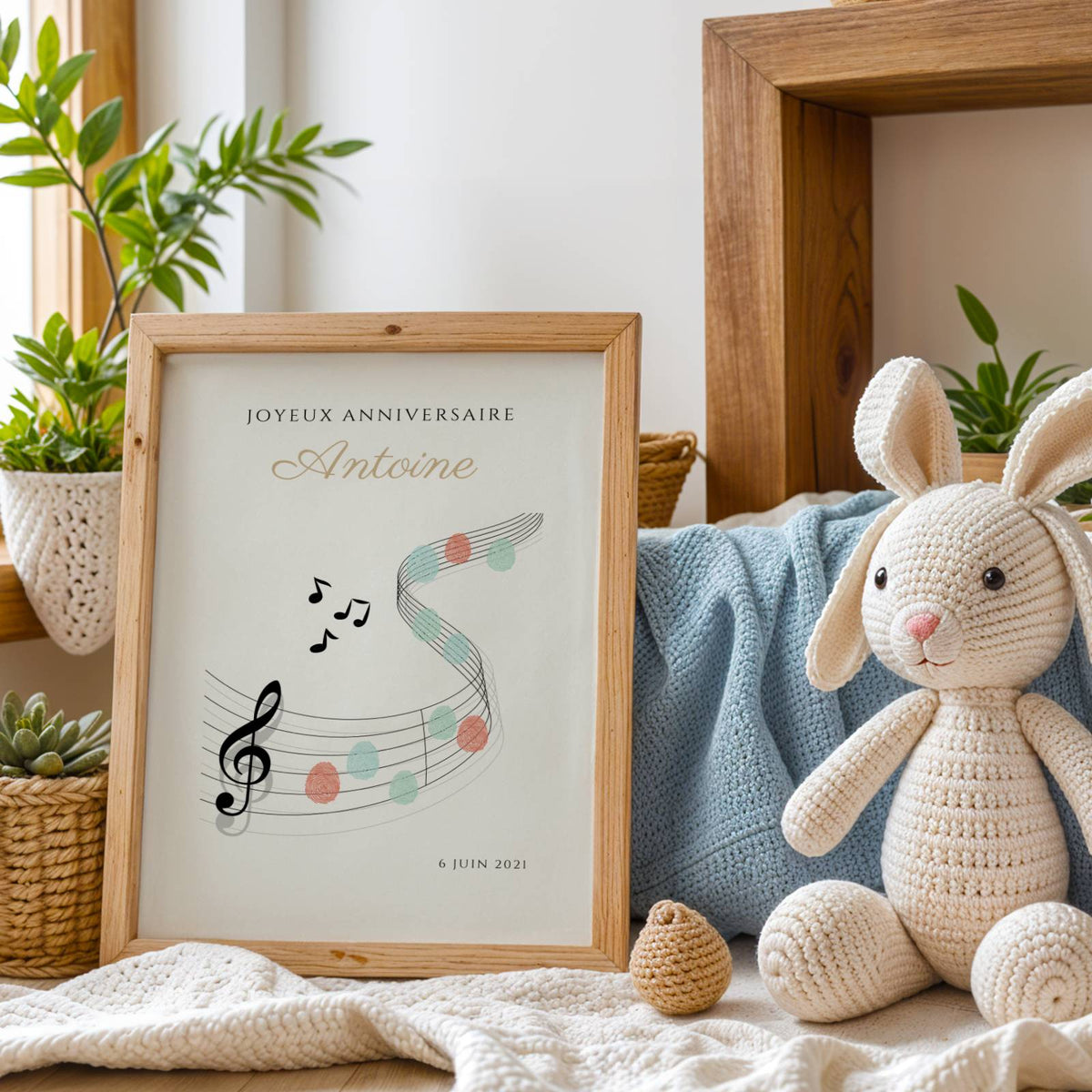 Arbre à empreintes personnalisé baptême / anniversaire - Décoration portée de musique et notes par le Temps des Paillettes - Image 2