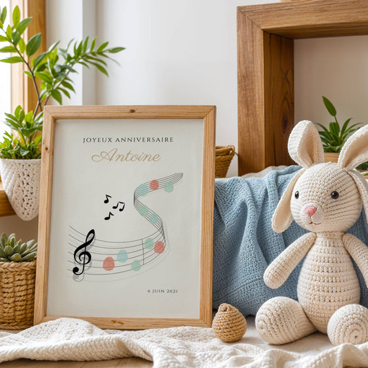 Arbre à empreintes personnalisé baptême / anniversaire - Décoration portée de musique et notes par le Temps des Paillettes