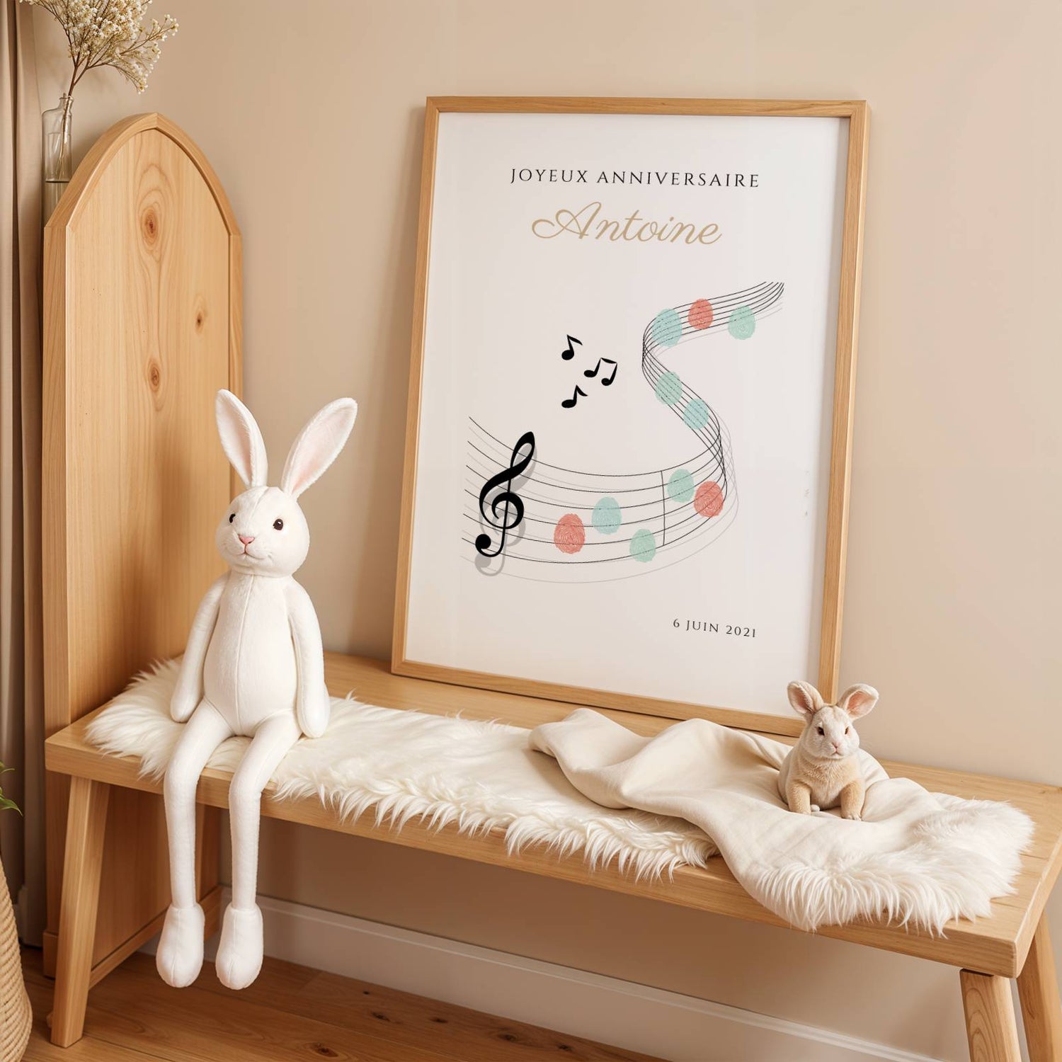 Arbre à empreintes personnalisé baptême / anniversaire - Décoration portée de musique et notes par le Temps des Paillettes - Image 3