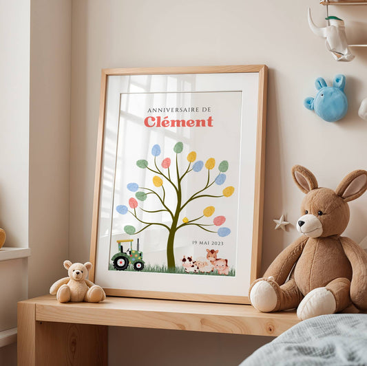 Arbre à empreintes tracteur anniversaire - Déco anniversaire personnalisé par le Temps des Paillettes