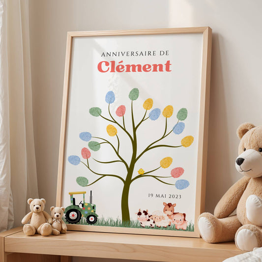 Arbre à empreintes tracteur anniversaire - Déco anniversaire personnalisé par le Temps des Paillettes