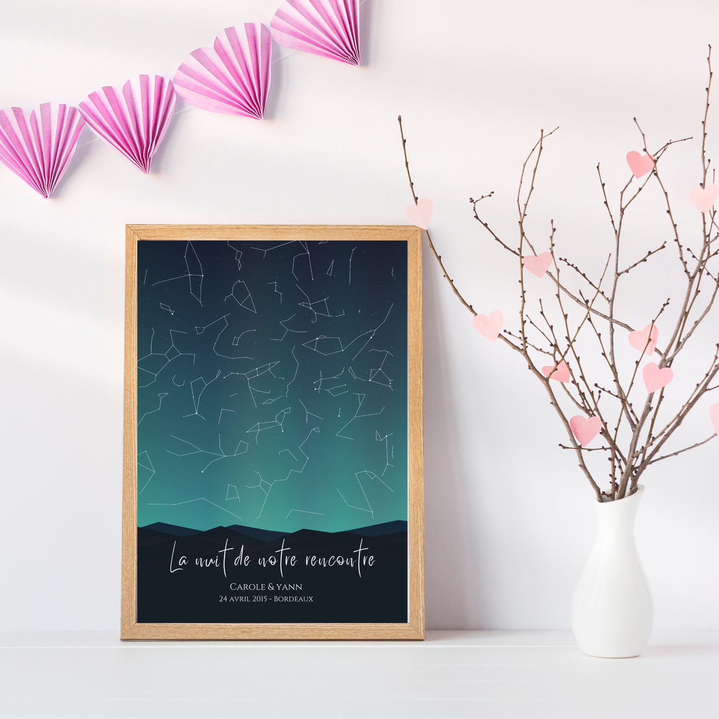 Affiche carte des étoiles personnalisée bleue - cadeau constellation pour couple