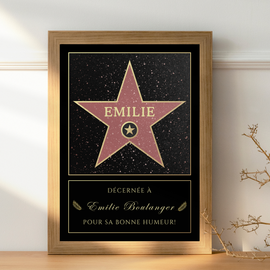 Affiche Etoile De Star Personnalisé - Message Personnalisable - Poster Hollywood Boulevard - Affiche personnalisé - Idée cadeau noel