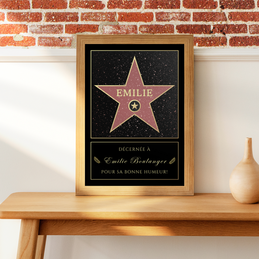 Affiche Etoile De Star Personnalisé - Message Personnalisable - Poster Hollywood Boulevard - Affiche personnalisé - Idée cadeau noel
