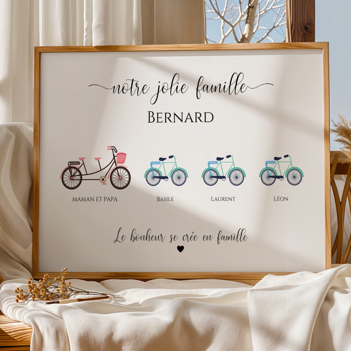 Affiche Famille Personnalisée Portrait Vélos – Prénoms Illustrés Cadeau Original Noël Anniversaire - Image 4