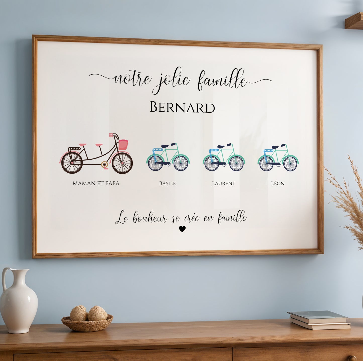 Affiche Famille Personnalisée Portrait Vélos – Prénoms Illustrés Cadeau Original Noël Anniversaire - Image 6
