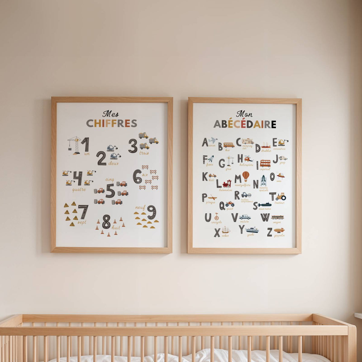 Duo Affiches Éducatives Enfant Thème Chantier – Abécédaire et Chiffres Chambre Bébé Garçon Cadeau Naissance - Image 6