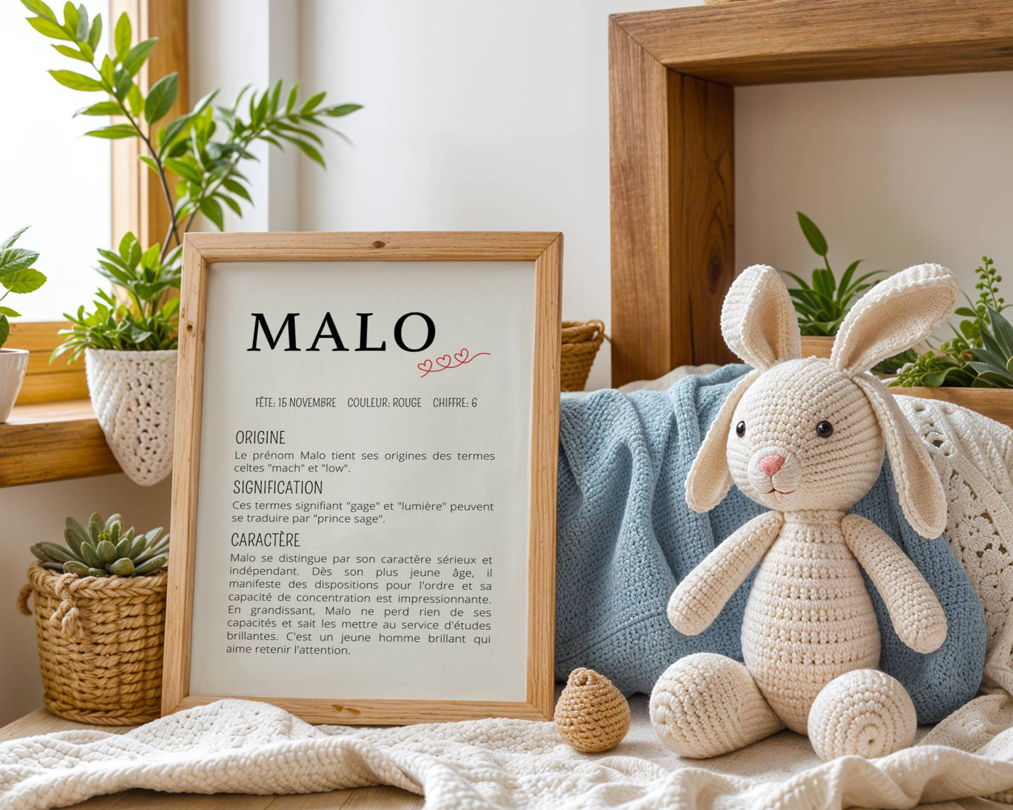 affiche prénom personnalisée encadrée définition étymologie minimaliste chambre bébé