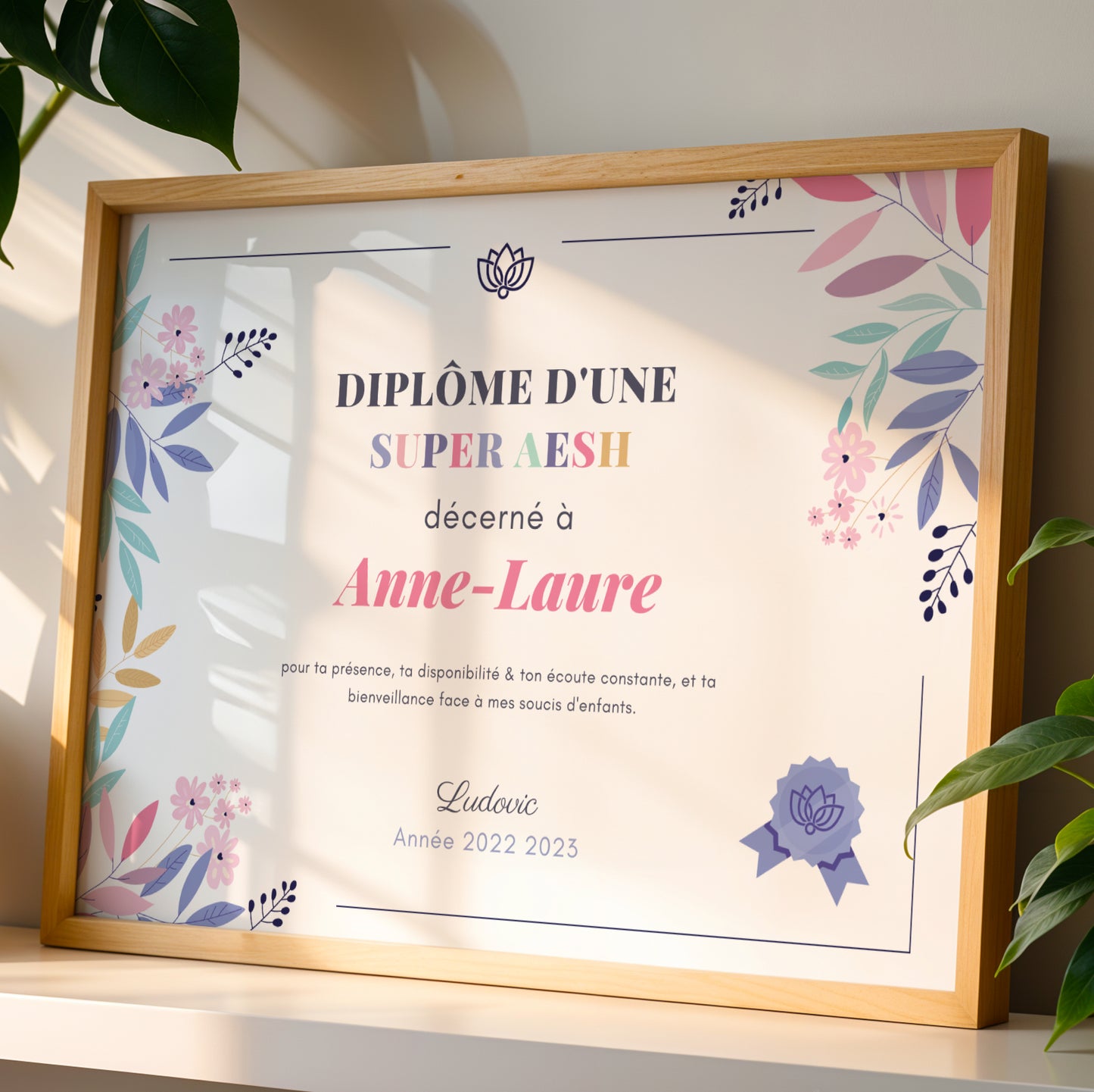 Diplôme personnalisé pour AESH – Cadeau école à imprimer