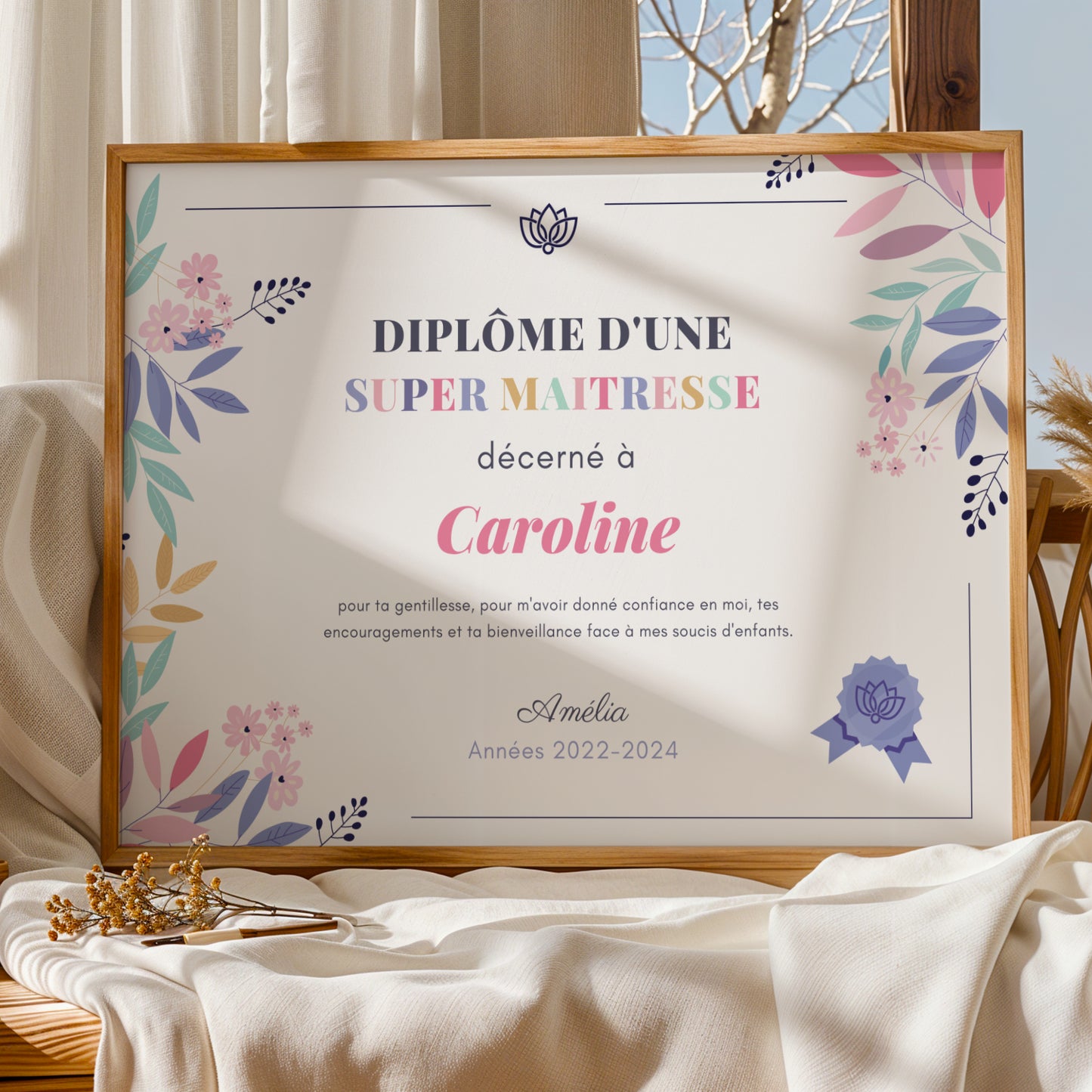 Diplôme personnalisé pour Maitresse – Cadeau école à imprimer