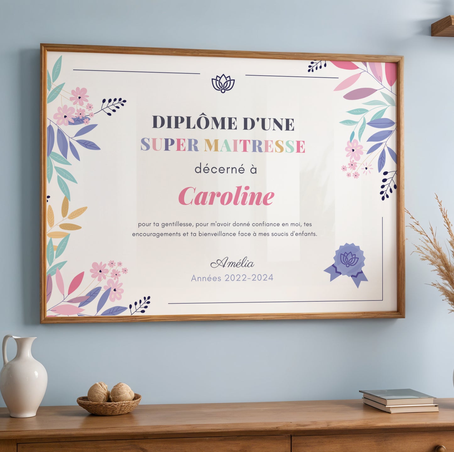 Diplôme personnalisé pour Maitresse – Cadeau école à imprimer