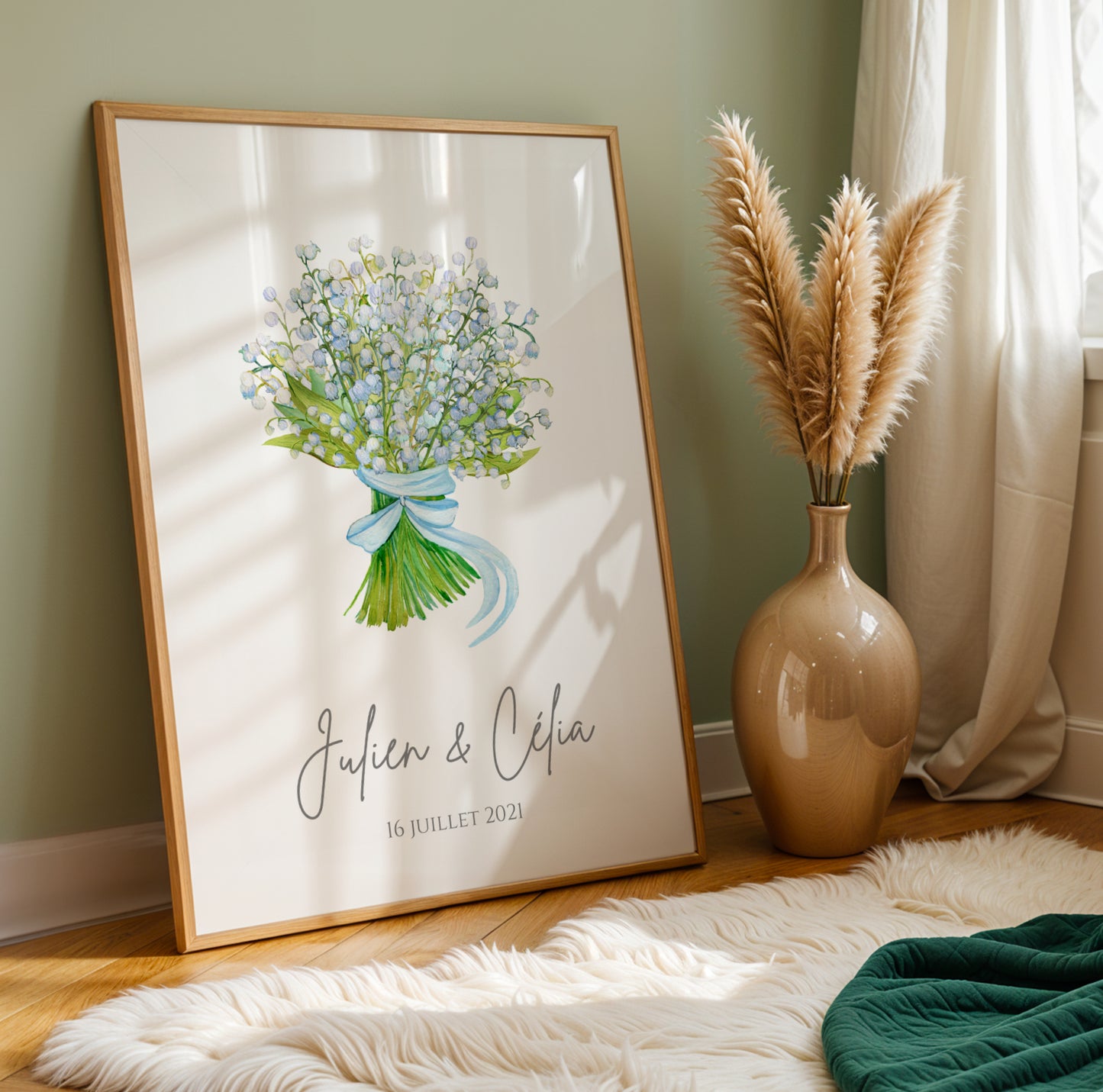 Affiche couple noce de muguet -  13 ans de mariage - affiche anniversaire de mariage  par Le Temps des Paillettes