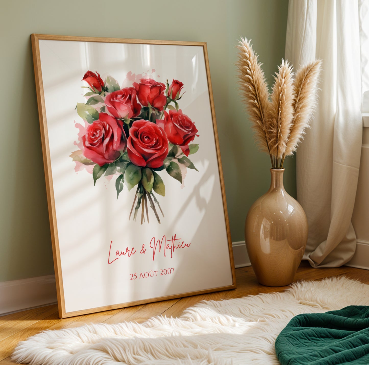 Affiche couple noce de rose -  17 ans de mariage  - affiche anniversaire de mariage