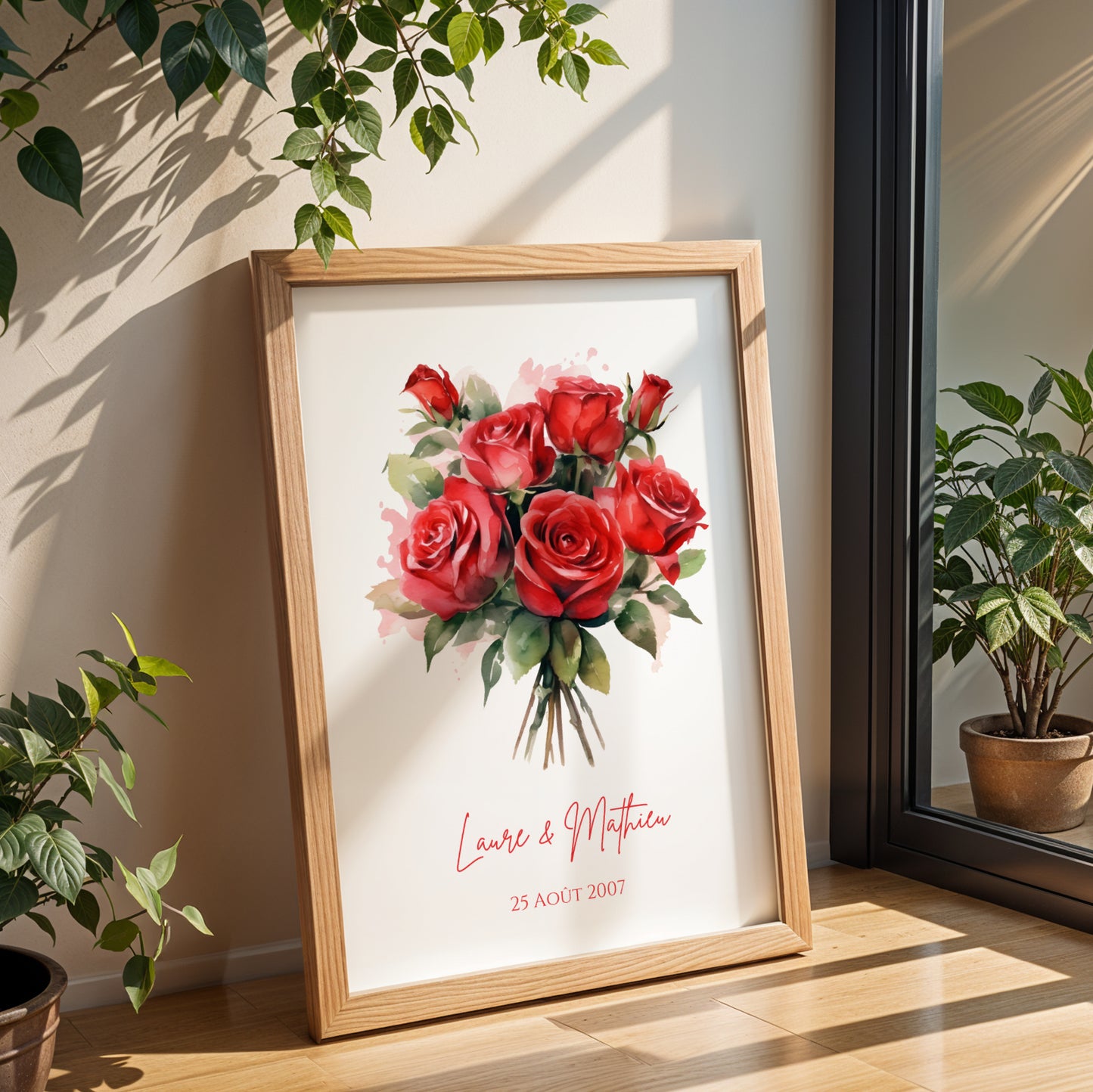 Affiche couple noce de rose -  17 ans de mariage  - affiche anniversaire de mariage