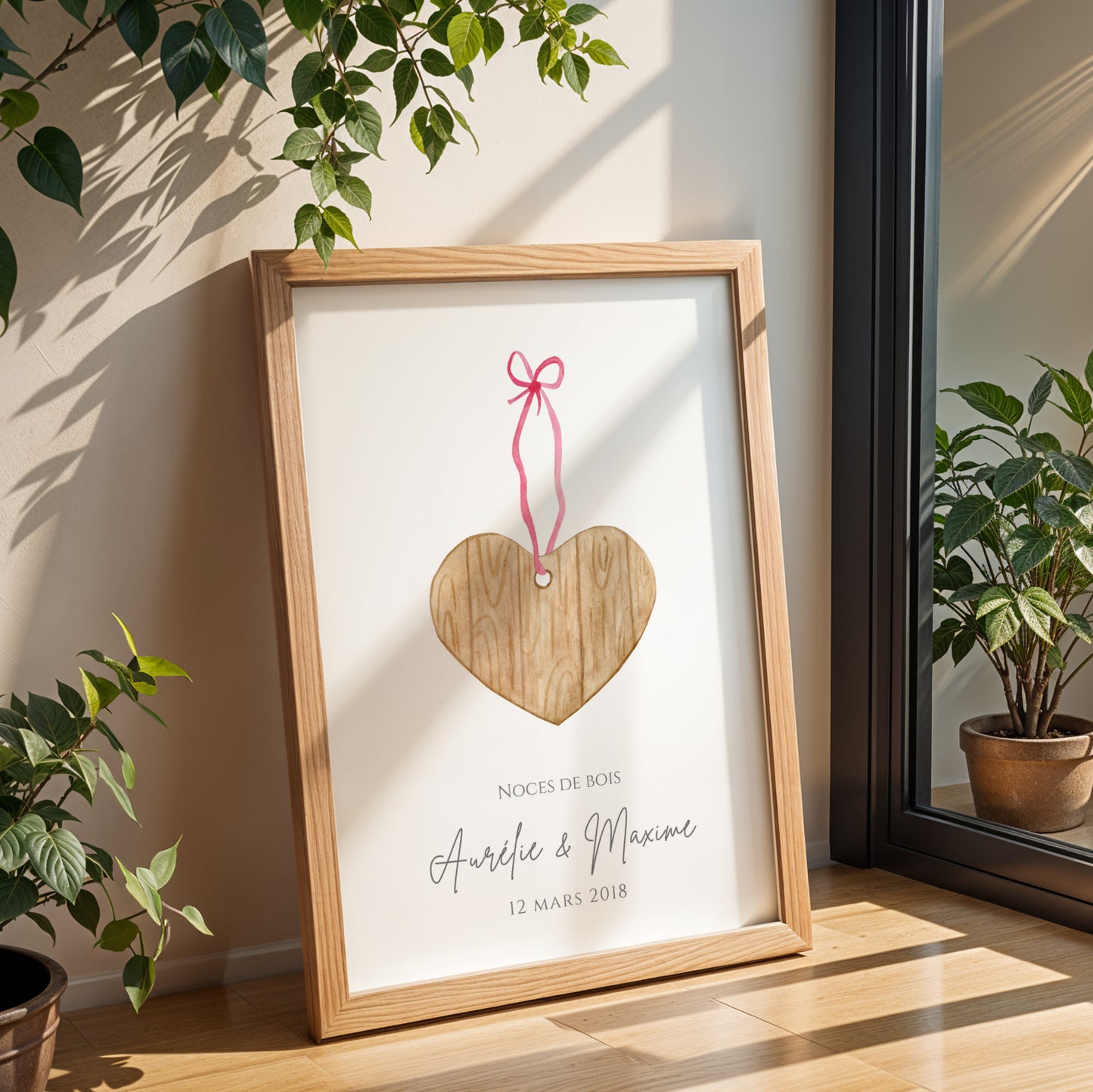 Affiche couple noces de bois -  5 ans de mariage