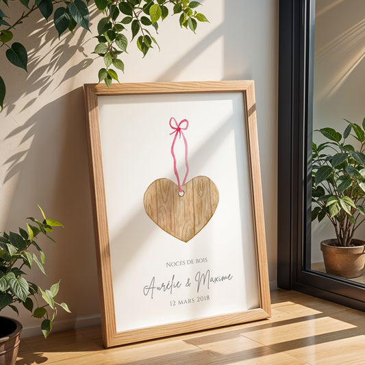 Affiche couple noces de bois -  5 ans de mariage