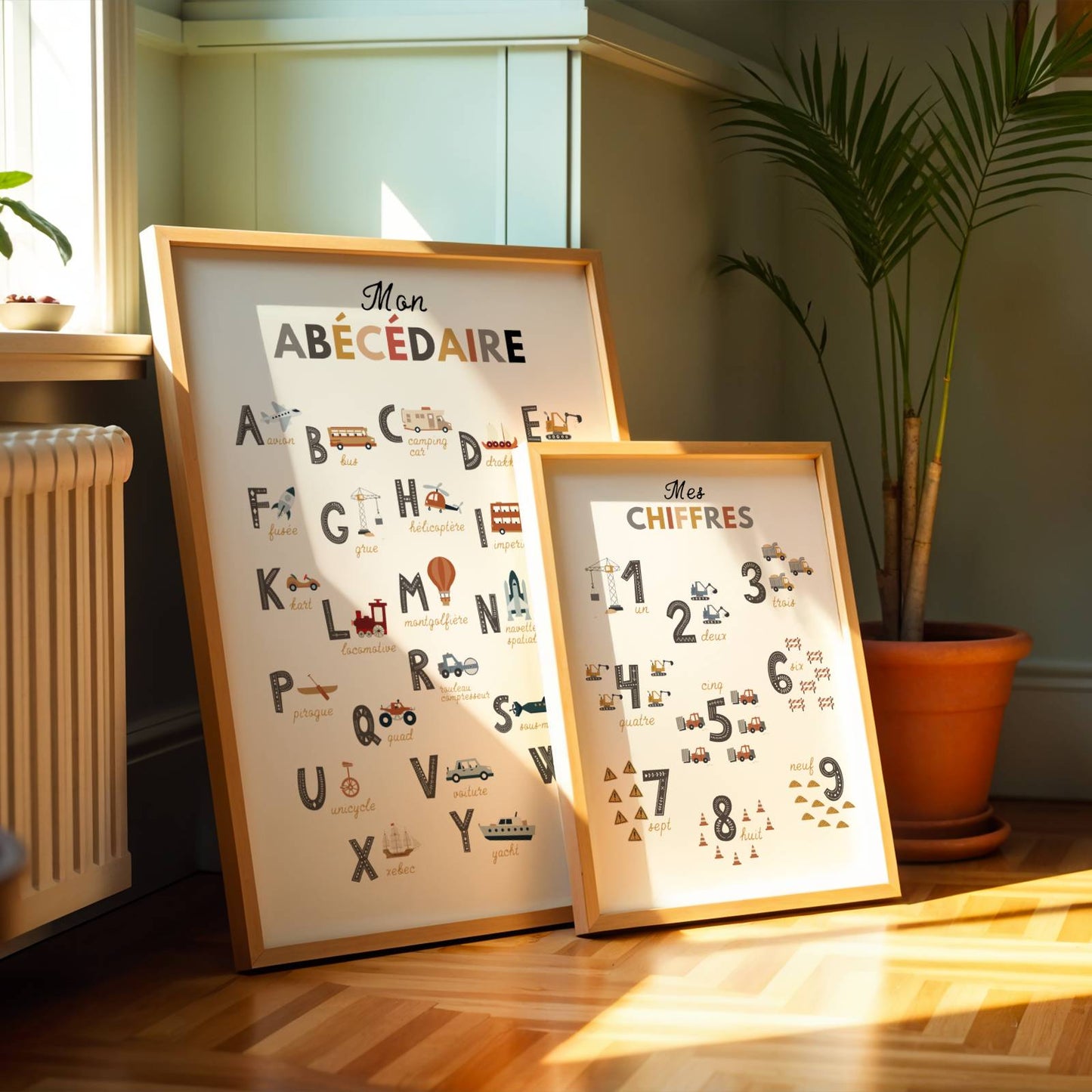 Duo d'Affiches Éducatives Chantier : Abécédaire et Chiffres pour Chambre d'Enfant