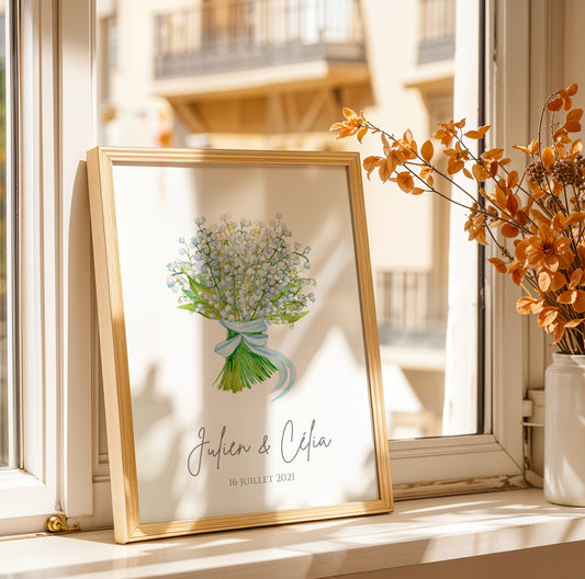 Affiche couple noce de muguet -  13 ans de mariage - affiche anniversaire de mariage  par Le Temps des Paillettes