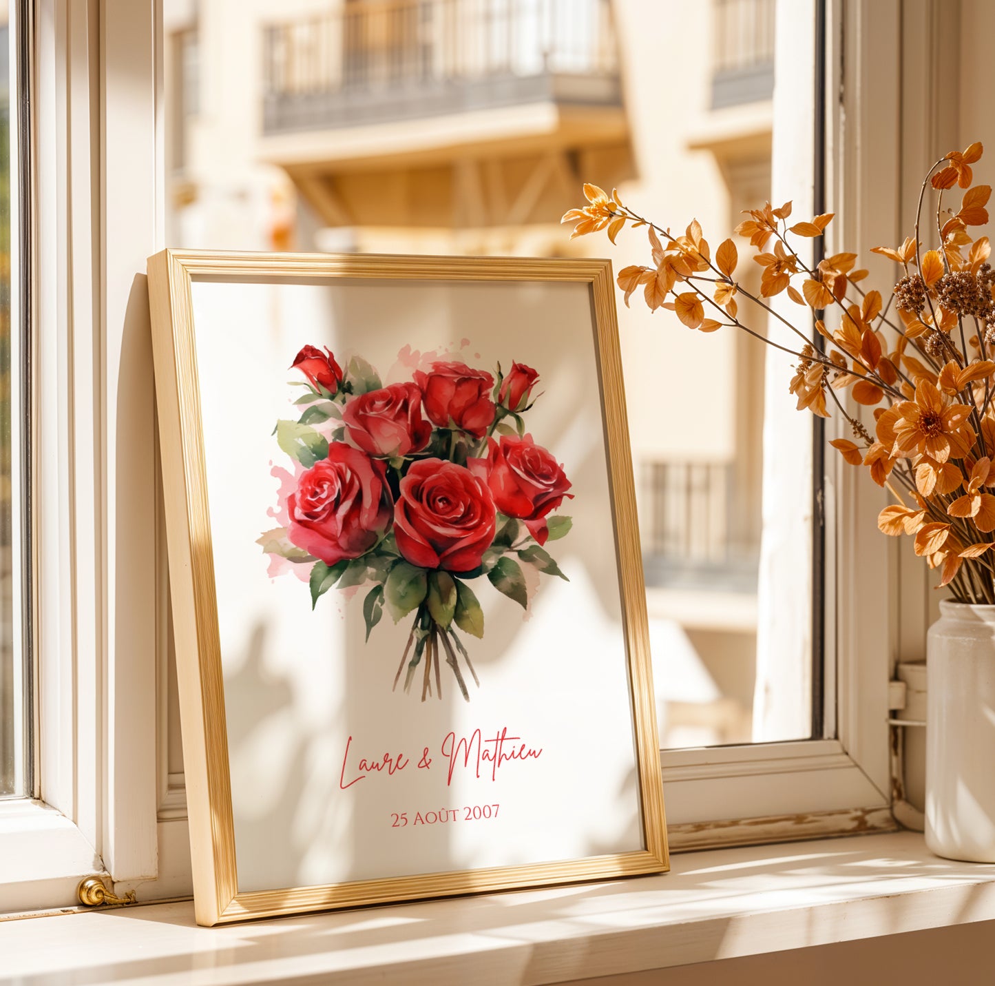 Affiche couple noce de rose -  17 ans de mariage  - affiche anniversaire de mariage