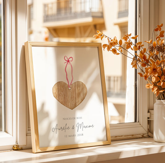 Affiche couple noces de bois -  5 ans de mariage