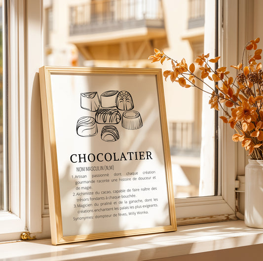 Affiche définition Chocolatier - Affiche minimaliste pour boulangerie - Décoration Chocolaterie pâtisserie