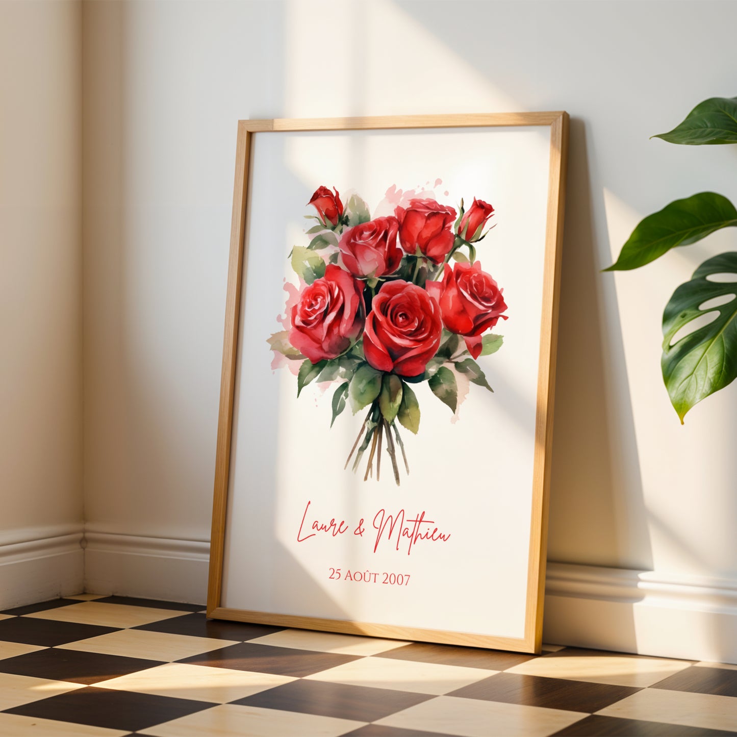 Affiche couple noce de rose -  17 ans de mariage  - affiche anniversaire de mariage