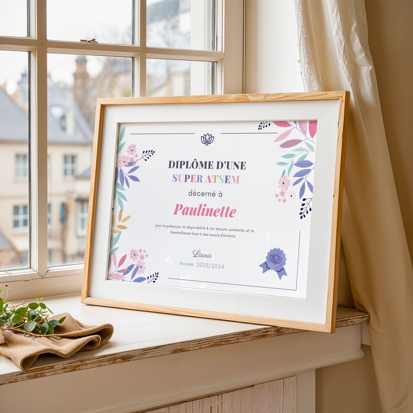 Affiche diplôme ATSEM  personnalisé motifs colorés et ludiques