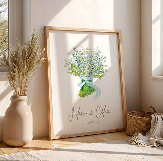Affiche couple noce de muguet -  13 ans de mariage - affiche anniversaire de mariage  par Le Temps des Paillettes