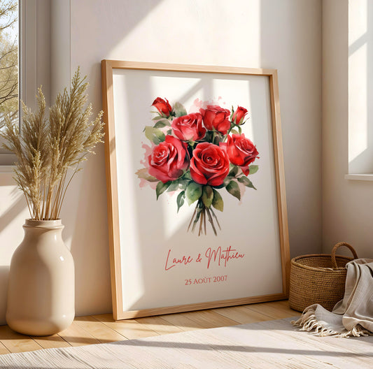 Affiche couple noce de rose -  17 ans de mariage  - affiche anniversaire de mariage