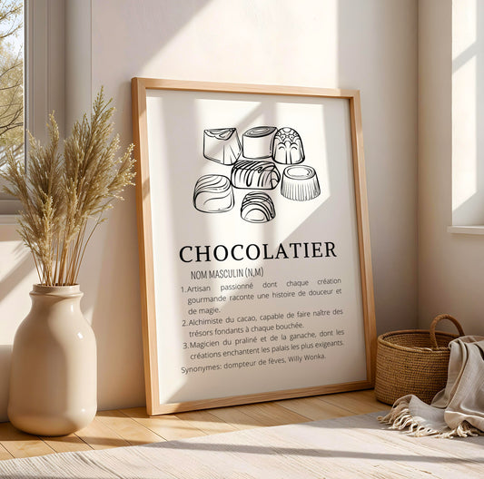 Affiche définition Chocolatier - Affiche minimaliste pour boulangerie - Décoration Chocolaterie pâtisserie