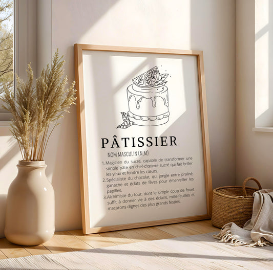 Affiche définition pâtissier - Affiche minimaliste pour pâtisserie & boulangerie - Décoration boulangerie
