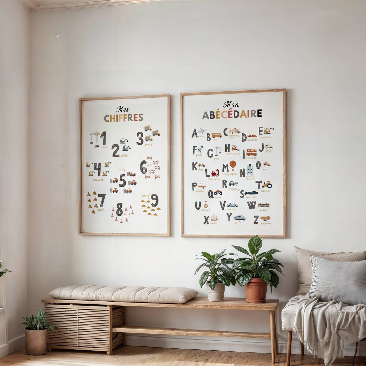 Duo d'Affiches Éducatives Chantier : Abécédaire et Chiffres pour Chambre d'Enfant