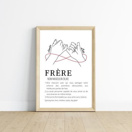 Affiche définition frère avec prénoms - Cadeau personnalisé frère par Le Temps des Paillettes - Le Temps des Paillettes
