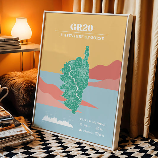 Affiche GR20 personnalisable - Poster voyage vintage coloré