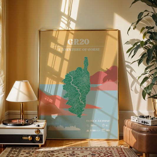 Affiche GR20 personnalisable - Poster voyage vintage coloré