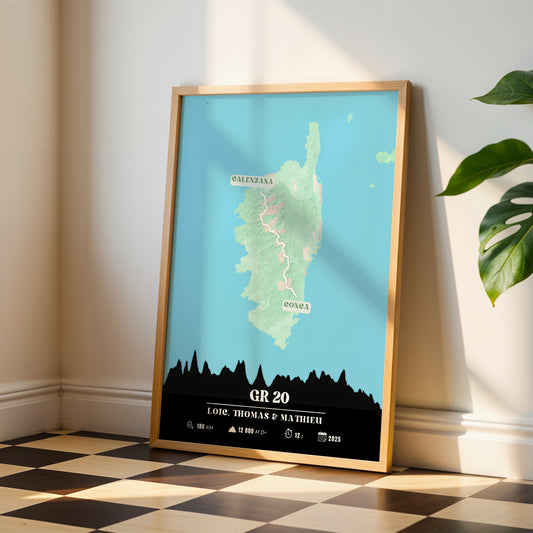 Affiche GR20 personnalisable – Souvenir de randonnée en Corse