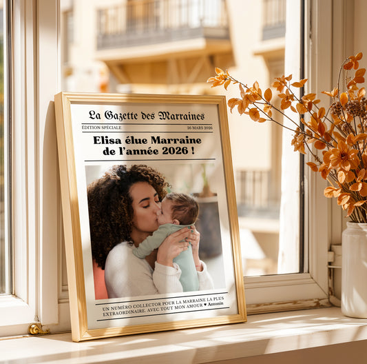 Affiche Marraine - La Gazette des Marraines – Cadeau Baptême ou Anniversaire – Idée Cadeau Marraine
