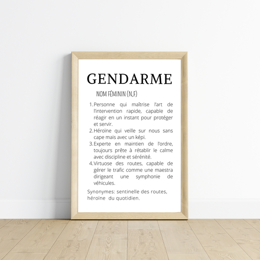 Affiche définition minimaliste Gendarme - Idée cadeau pour Gendarme