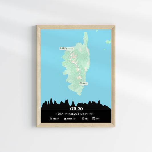 Affiche GR20 personnalisable – Souvenir de randonnée en Corse