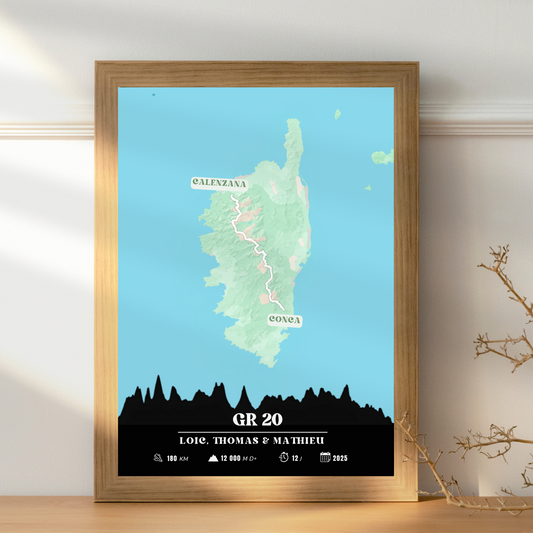 Affiche GR20 personnalisable – Souvenir de randonnée en Corse