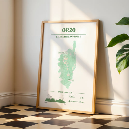 Affiche GR20 personnalisable – Souvenir de randonnée en Corse - Vert