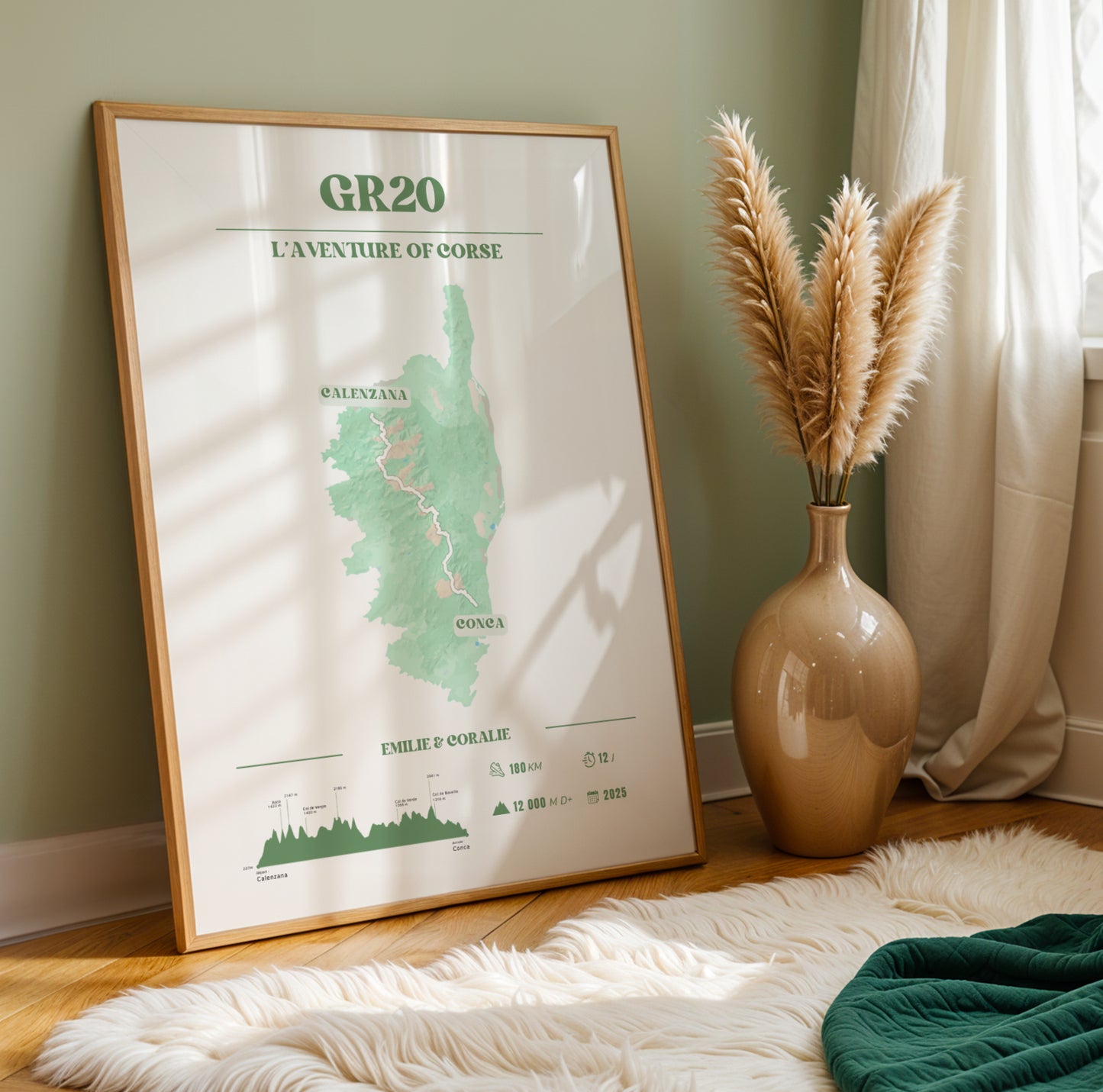 Affiche GR20 personnalisable – Souvenir de randonnée en Corse - Vert - Image 3