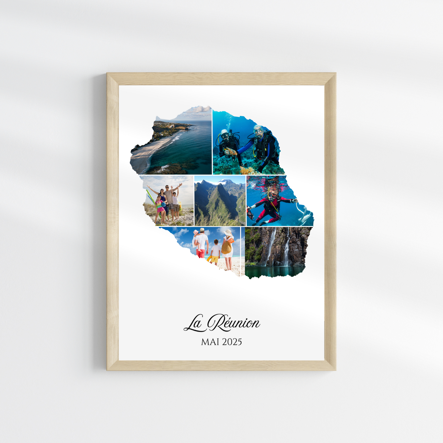 Affiche photos collage Île de la Réunion personnalisée  – Carte & collage photo souvenir