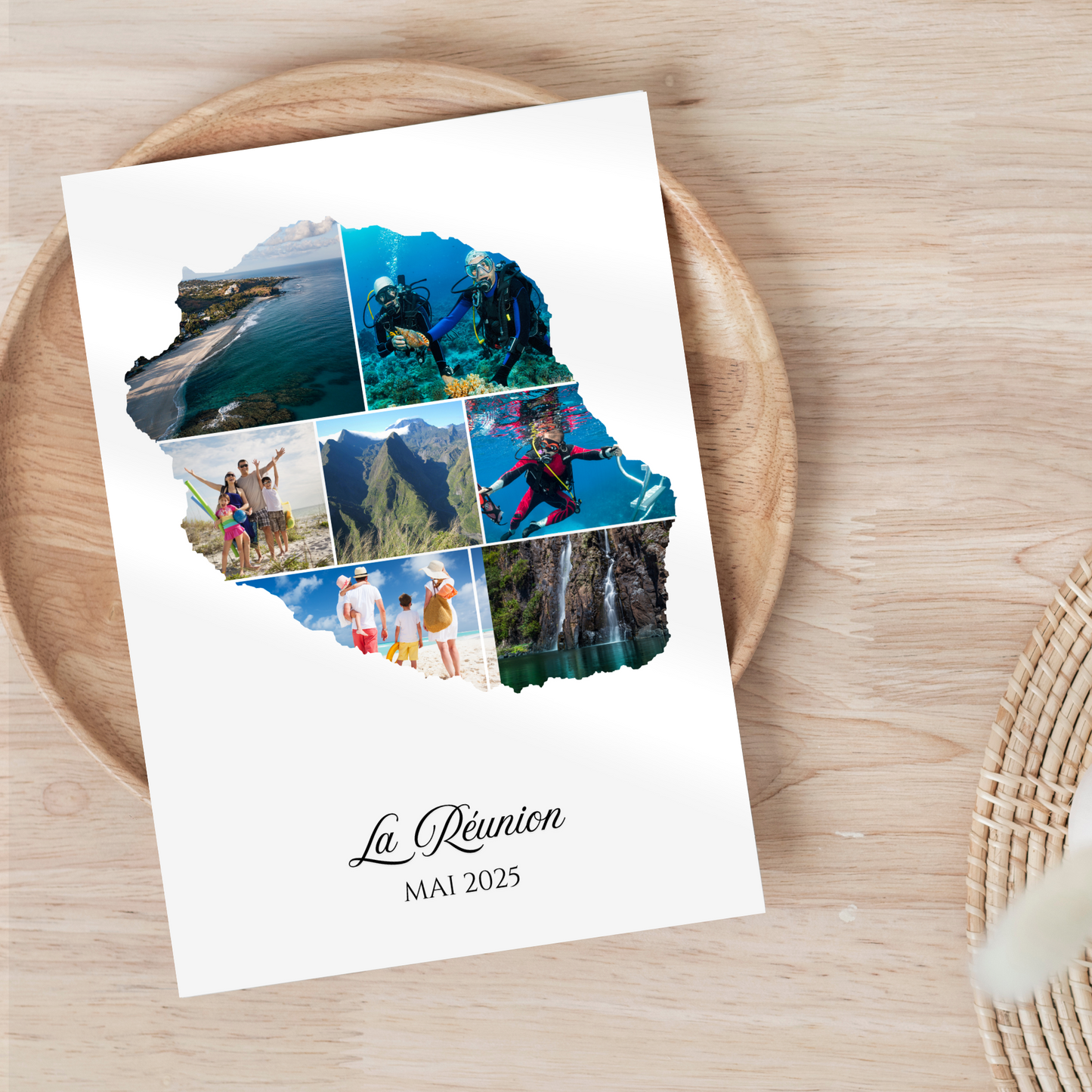 Affiche photos collage Île de la Réunion personnalisée  – Carte & collage photo souvenir