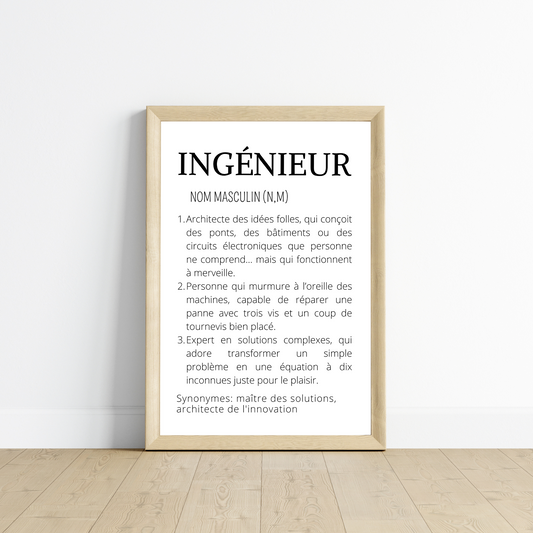 Affiche définition minimaliste Ingénieur - Idée cadeau pour Ingénieur