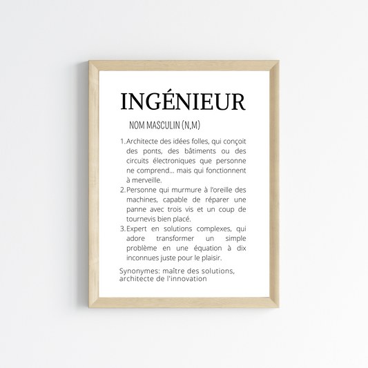 Affiche définition minimaliste Ingénieur - Idée cadeau pour Ingénieur