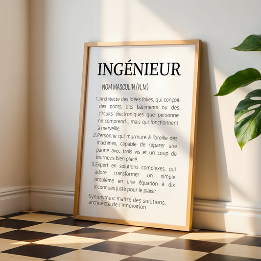 Affiche définition minimaliste Ingénieur - Idée cadeau pour Ingénieur
