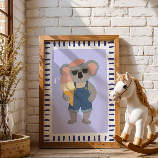 Affiche Koala Glace – Poster Coloré Animaux Gourmands Chambre Enfant Dopamine Decor Cadeau Naissance