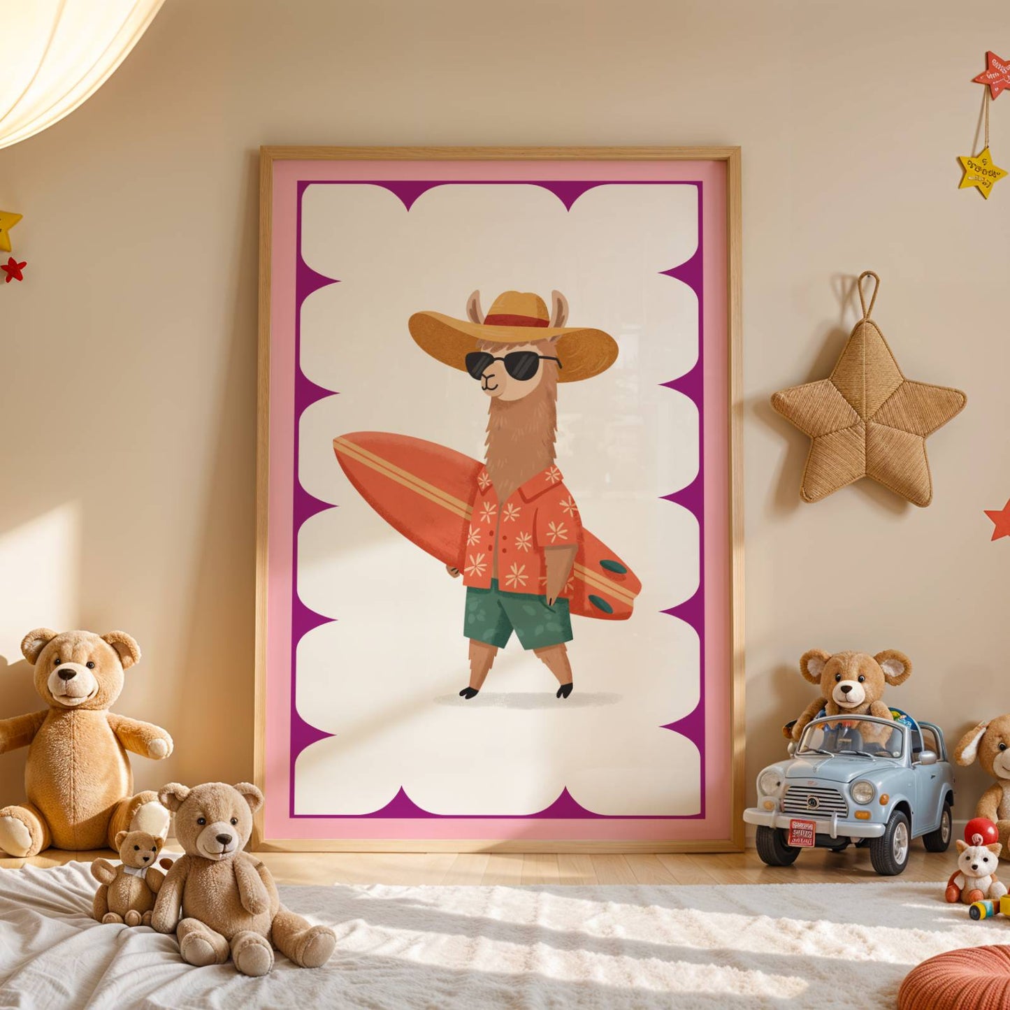 Affiche Lama Surfeur – Poster Coloré Animaux Rigolos Chambre Enfant Dopamine Decor Cadeau Naissance - Image 3